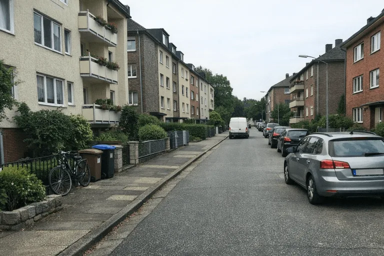 Typische Wohnstraße in Englschalking, mit gemütlichen Häusern und lebendiger Nachbarschaftsatmosphäre.