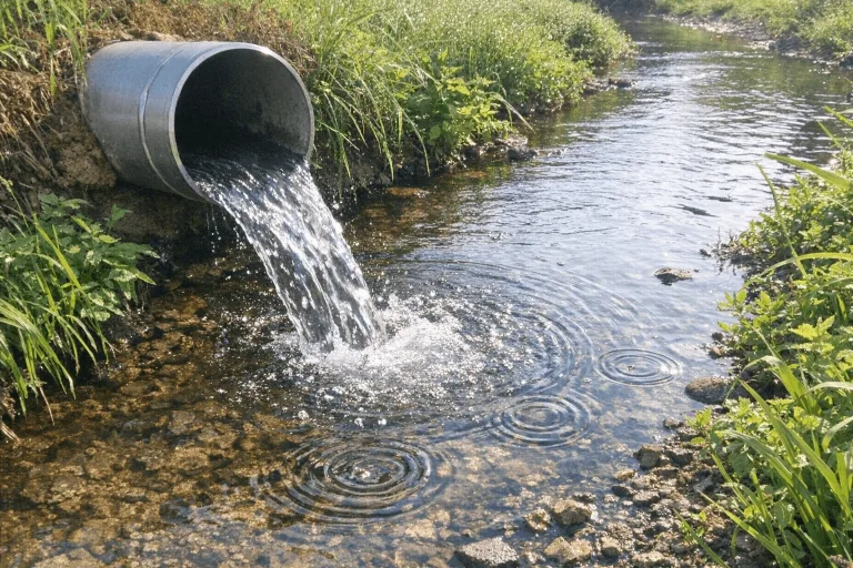 Sauberes klares Wasser strömt aus einem gereinigten Rohr
