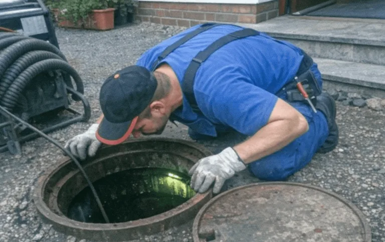 Alter Inspektionsschacht in Benzhausen mit sichtbarem Abwasserzugang bei Rohrreinigung